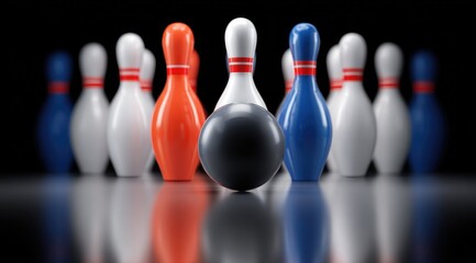 Bowling Ball and Pins Ready for a Strike.