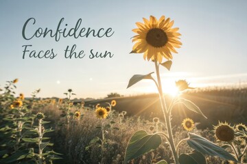 Radiant Sunflowers Under a Clear Sky with Inspirational Words
