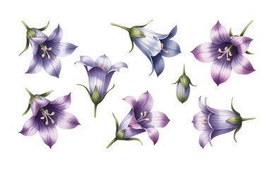 Watercolor bluebell flower set. Hand drawn elements for spring and summer floral designs