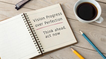 Vision Progress Over Perfection Inspirational Quote on Notebook