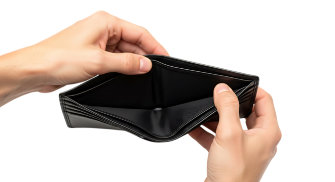 Empty wallet in hand symbolizing financial crisis and economic hardship