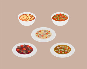Western Cuisine Recipes – Soups, Stews, and Main Dishes Illustration Set