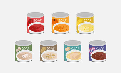 Instant Soup and Canned Ready Meals Illustration Set