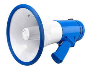 Blue megaphone isolated on white background