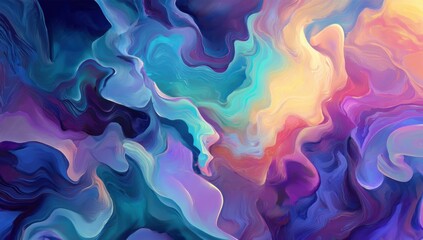 Obraz premium Abstract artwork featuring flowing forms in pastel and vibrant hues