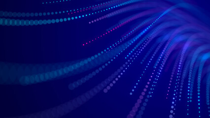 Abstract background of moving particles. Information space strip. Big data visualization. 3D rendering.