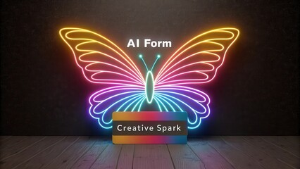 Colorful Neon Butterfly Design with AI Form Text and Creative Spark