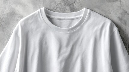 Round neck T-shirt flat lay mockup with smooth wrinkles and soft lighting, light neutral background, simple fashion concept