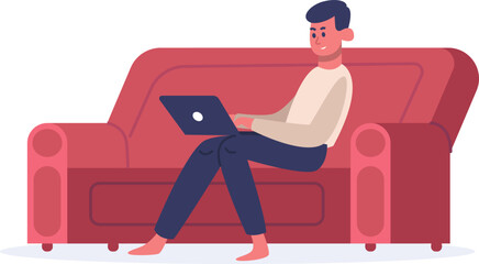 Man working remotely on laptop from couch