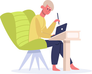 Man drawing digital illustration using graphics tablet