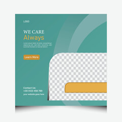 We care always social media post isolated on white background with modern design and elegant color combination for healthcare