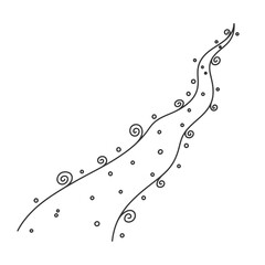 A whimsical, hand-drawn illustration of a winding path adorned with delicate swirls and small dots.