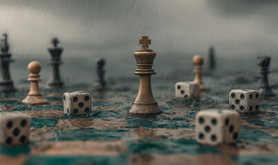 Chess game pieces on a board with transparent background