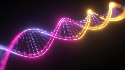 Vibrant and Colorful DNA Helix Displaying Genetic Structure in a Futuristic Concept on Dark Background