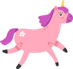 Cute pink unicorn running cartoon illustration