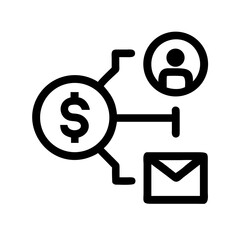 Monetization strategy with dollar sign, user, and email