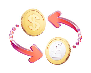 Trading of a pair of currencies: the US dollar and the UK pound sterling. 3D rendered graphic illustration isolated on a transparent background and themed around the Forex Market.