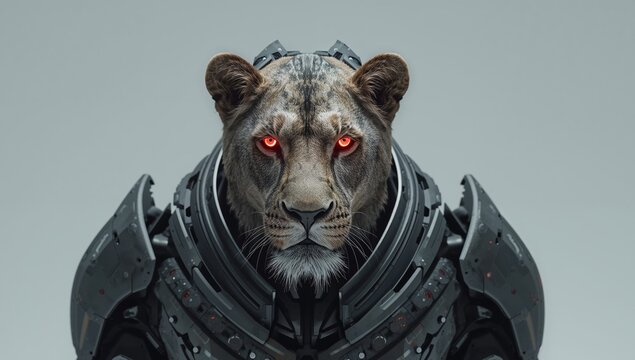 Cybernetic Feline. A Fusion of Nature and Technology in a Monochrome Palette.