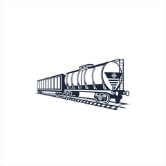 Stylized illustration of a freight train with a tanker car and boxcar