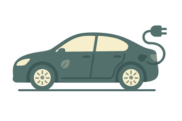 Electric vehicle charging station side view with green energy symbol