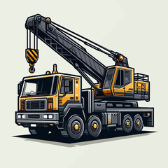 A detailed illustration of a yellow and black mobile crane truck with its boom extended.