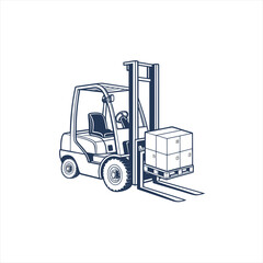Forklift truck lifting a pallet with boxes in a warehouse setting