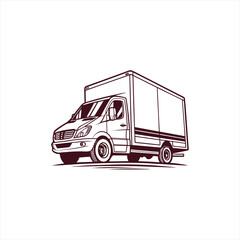 Line art drawing of a cargo van on white background