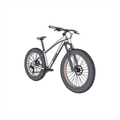 Fat tire mountain bike illustration with thick wheels and suspension