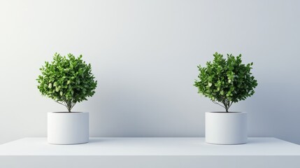 Two potted plants on white shelf, minimalist interior, home decor