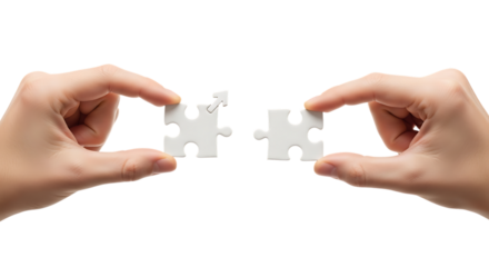 Hands holding puzzle pieces to connect on black background teamwork