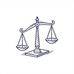 Vintage hand drawn illustration of justice scales on a white background