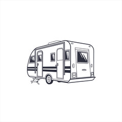 Simple line art illustration of a travel trailer camper