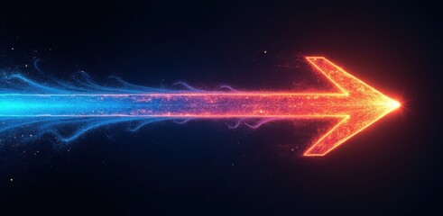 Fiery neon arrow streaking through darkness with blue and red energy