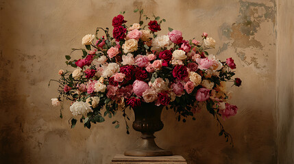 A vase of flowers sits on a table