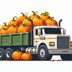 A white truck loaded with a large number of orange pumpkins, ready for transport.
