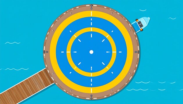 Circular dock with boat, aerial view