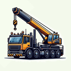 A yellow and black mobile crane truck shown in a clean, vector illustration style on a light background.