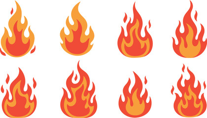 Hand-Drawn Fire Flame Vector Set – Red and Orange Cartoon Flames Isolated on White