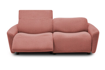 Two seater sofa in dusty pink boucle fabric home interior