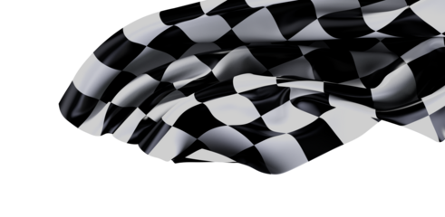 Dynamic waving checker flag isolated on white background representing speed, victory, competition, and finish line. Ideal for racing, motorsport