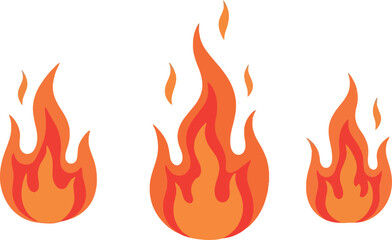 Hand-Drawn Fire Flame Vector Set – Red and Orange Cartoon Flames Isolated on White