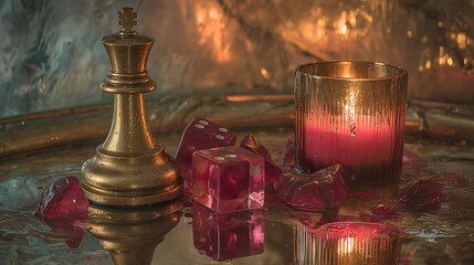 Romantic candlelit arrangement with decorative elements