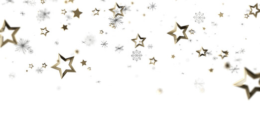 Sparkling gold stars and snowflakes on white. Perfect for holidays, celebration, winter, and magic themes.