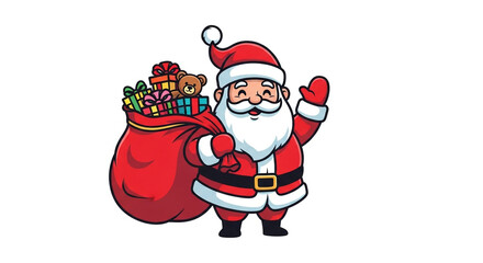 Obraz premium Merry Christmas and happy holiday season: cartoon illustration of Santa Claus with a red bag of gifts