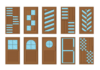 wooden door with glass design on white background illustration vector