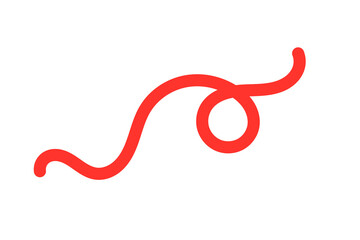 Red curved line with loop in hand drawn style for decorative highlight, abstract doodle, and creative graphic design projects