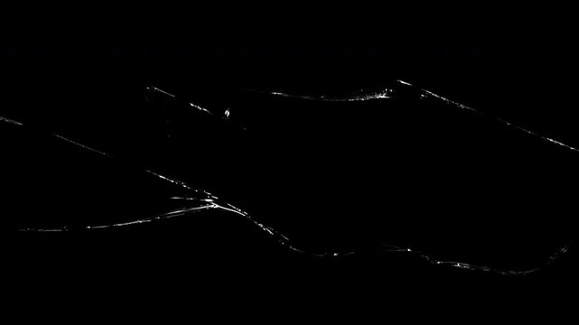 Horizontal Glass Fracture Expanding With Subtle Reflection. Clean, horizontal crack spreading evenly across the frame &mdash; perfect for cinematic slow-motion visuals, logo intros.