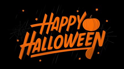 Bold Orange Typography with Pumpkin, Spider Webs, and Stars for Halloween Celebrations