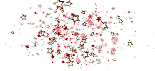 Elegant festive abstract background with golden stars, red stars, and snowflakes on a white background. Perfect for Christmas or holiday themed