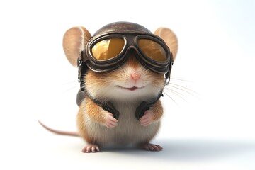 Cute Mouse in Aviator Helmet and Goggles Ready for Adventure
